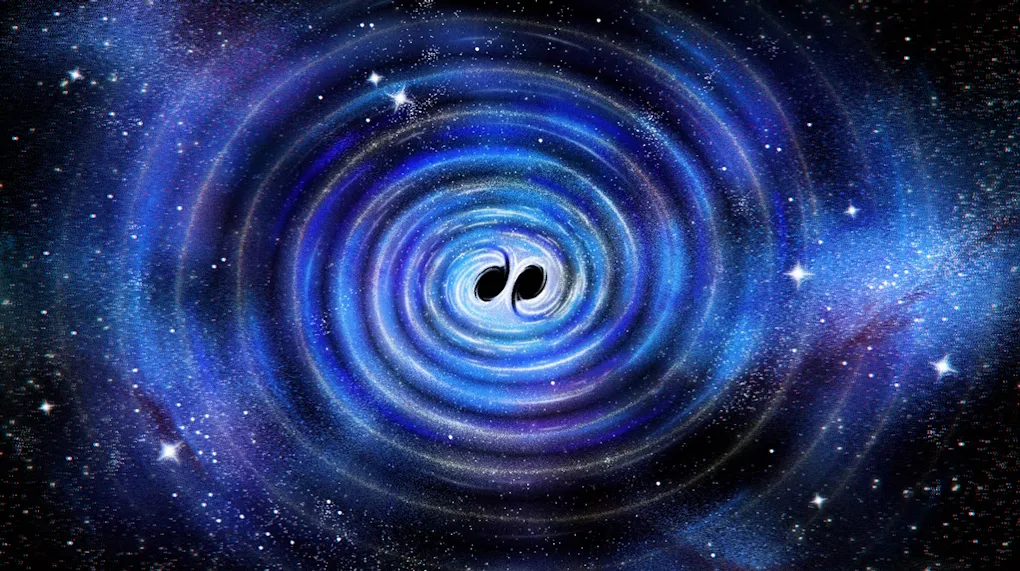 Black holes merging to form GW250114. Maggie Chiang for Simons Foundation